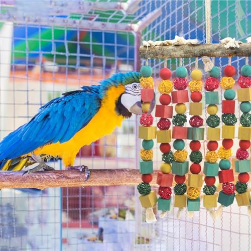 MQ Large Bird Parrot Toy,Bird Chewing Toy Natural Wooden Wooden Blocks Takraw Parrot Cage Bite Toy Suits for Large Medium Birds Macaws African Grey Cockatoos Amazon Parrots