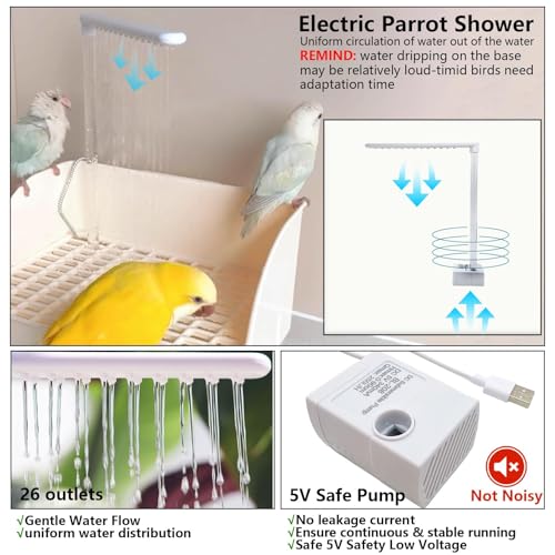 Automatic Parakeet Bird Bath with Pump,Parrot Shower Bathtub (Beige) | Circulating Water System Large Bird Fountain Bath Bathing Tub for Budgie Cockatiel Lovebird Conure - color: Beige