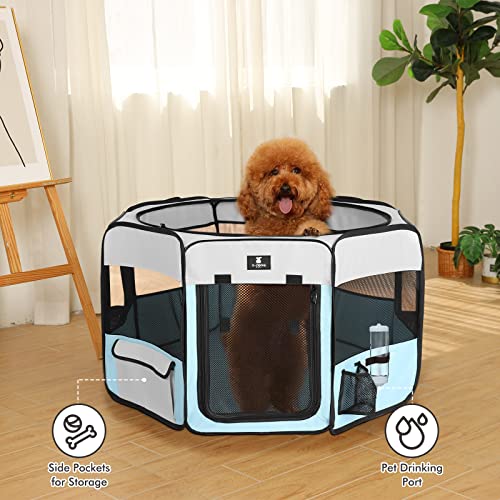 X-ZONE PET Dog Playpen Portable Pet Play Pens for Puppies, Cat, Rabbit, Chicks, Foldable Exercise Play Tent Kennel Crate, Indoor/Outdoor Travel Camping Blue Medium - color: Blue, size: Medium