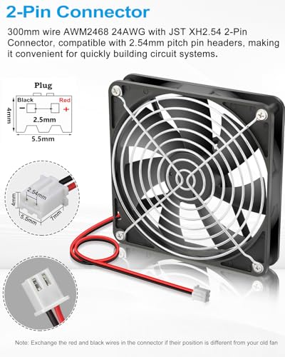 GDSTIME 24V 140mm x 25mm Fan 2 Pin, 140x140x25mm Brushless DC Cooling Fans | for PC Case, Power Supply, 3D Printer Motherboard Cooling - size: 140x25mm