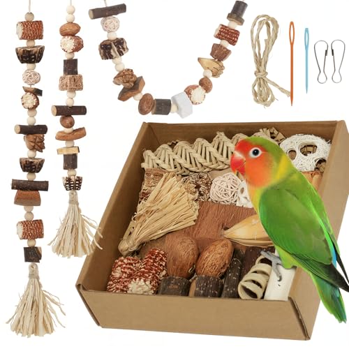 Bird Toys Parrot Natural Foraging Box Parakeet Toys DIY Hanging String for Cockatiels,Conures,Love Birds,and Other Small to Medium Birds Cage Accessories (Medium) - size: Medium