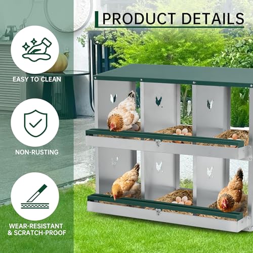 GarveeLife Chicken Nesting Box, 4 Compartments Nesting Box for Chickens, Two-Tier Galvanized Steel Chicken Egg Laying Box with Large Vented Holes Wall Mounting for Easy Egg Collection - color: Green | 4 Compartments