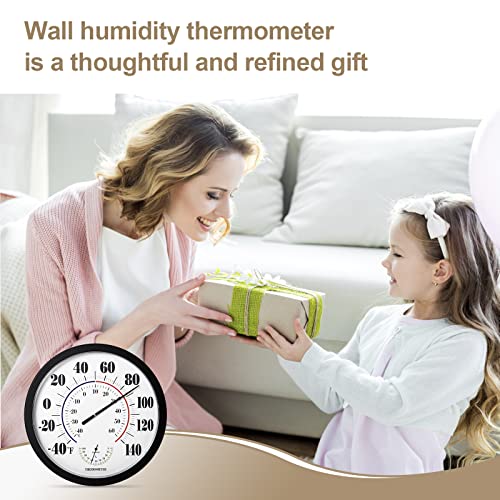 Indoor Outdoor Thermometer Wall Large Numbers Thermometer No Battery 10" Hanging Digital Weather Hygrometers for Home Garden Outside Patio Decor (Black) - color: Black, size: 10"