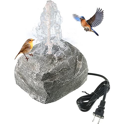 Bird Bath Water Fountain with Electric Pump for Outdoor Garden, Gray | 24H Plug In, Granite Air Pump Rock for Bird, 2 Nozzles 3 Flow Modes, IPX8 Waterproof, 450L/H Pump, Anti Dry Satety Protection - color: Gray