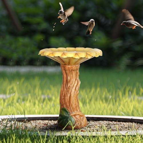SKYFIRE 24.4" H Sunflower Bird Bath Outdoor - Fibre Reinforced Concrete Pedestal Birdbath, 19.6" Dia. Garden & Patio Decor, Weather Resistant Yard Bird Bath for Backyard Lawn - color: Sunflower Yellow