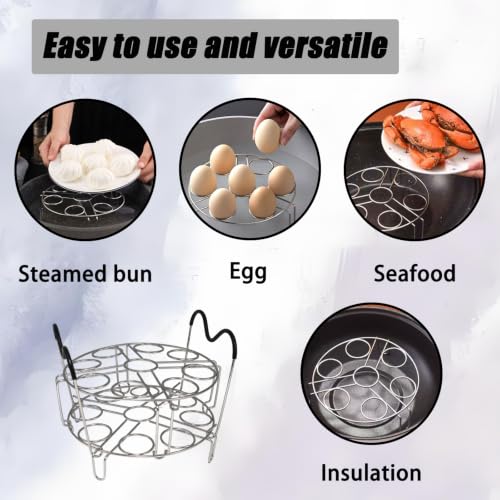 304 Stainless Steel Stackable Egg Steamer Rack Holds 18 Eggs | Double-layer Wire Steaming Rack & Skewers with Heat-Resistant Handles for 6qt/8qt Pressure Cooker Grilling - color: Double-layer Stackable