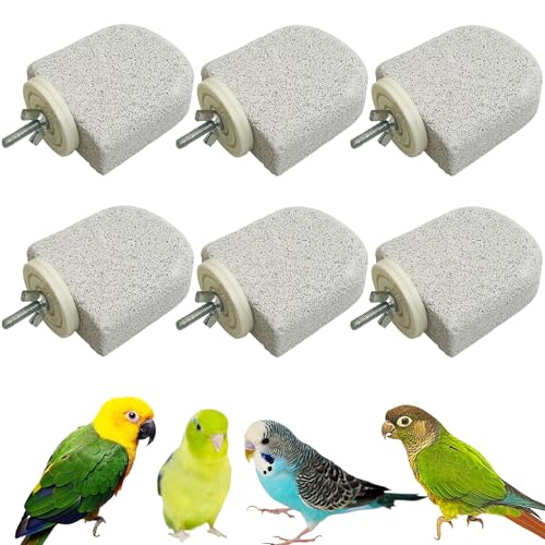 PINVNBY 6 PCS Bird Perch Bird Beak Grinding Stone Calcium Mineral Parrot Perch Foot Claws Trimmer Chew Toy Cage Accessories for Small Medium Budgie Cockatiel Conure Lovebird Finch - color: Grey, size: M, 6 pcs