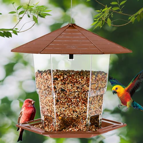 Jealoeur Bird Feeders for Outdoors Hanging Bird Feeder Wild Birds Seed, Brown - color: Brown