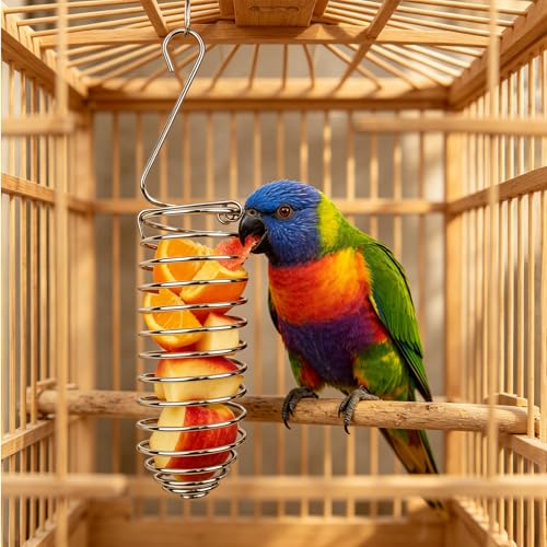 2 Pack Hanging Millet Holder for Bird Cage, Stainless Steel Parakeet Treat Spray Feeder with 2 Cleaning Tools, Bird Cage Fruit Vegetable Holder for Parrot Cockatiel Conure Parakeet African