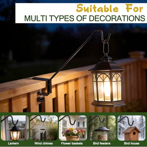11 Inch Deck Railing Plant Hanger 2 PCS, Deck Hooks for Railing | Heavy Duty Solid Iron Shepherds Hook, For Deck Railing & Bird Feeders Outdoors, Stable Plant Hanger Bracket for Balcony,Porch - size: 11Inch -2PCS