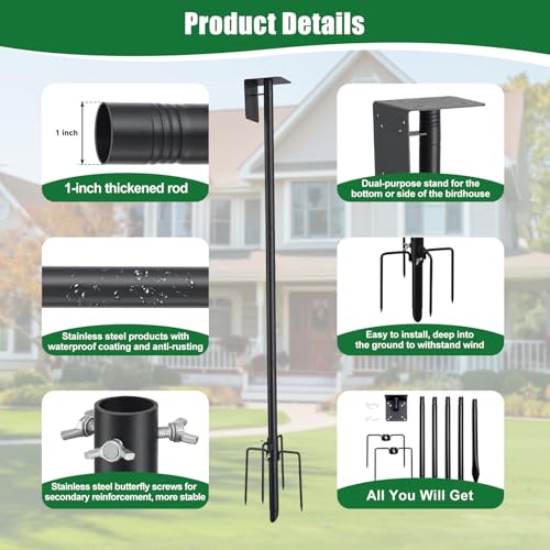 Bird Feeder Pole, 60" Heavy Duty Adjustable Bird Feeder Stand with 5-Pronged Base for Birdhouse Mounting, Weather Station, Outdoor, Yard, Garden - size: 60 Inches