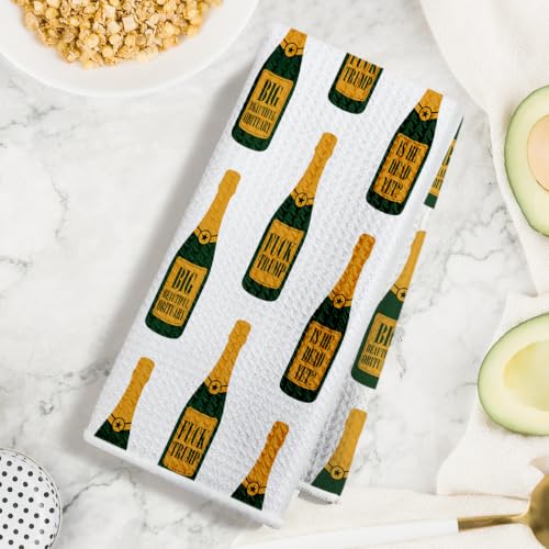 Jztco 2 Pcs Funny Trump Kitchen Towel, Anti Trump Gifts for Women | Champagne Bottle Wine Hand Towels for Kitchen Home Decor, Absorbent Microfiber Dish Cloth Tea Towels, 14x24 Inch - color: Multi 1667