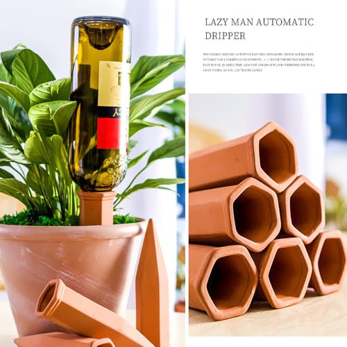 6 Pack Large Terracotta Plant Watering Spikes, Automatic Plant Waterer | Automatic Plant Waterer Outdoor&Indoor Use, Vacation Clay Watering Devices System, Slow Release Self Watering Planter Insert - color: Classic Triangles Set (Pack of 6)