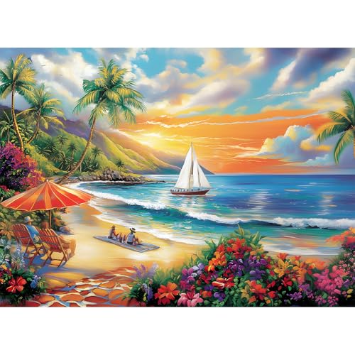 300 Pieces Puzzles for Adults, Summer Sunset Beach Jigsaw Puzzles - style: Summer Beach