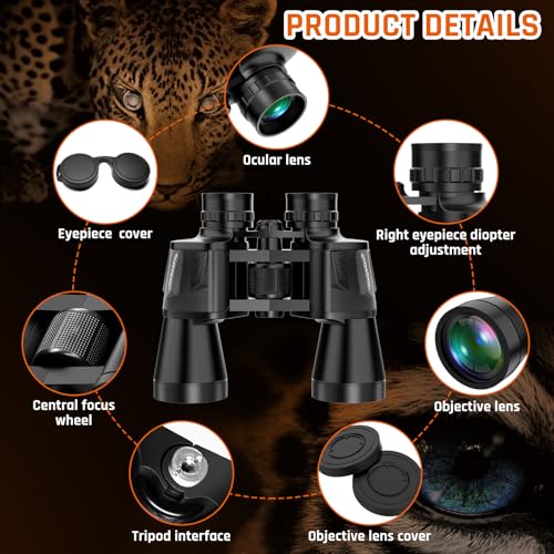 20x50 High Power Binoculars for Adults with Low Light Night Vision | Military Compact HD Professional/Daily Waterproof Binoculars for Bird Watching/Traveling/Outdoor - size: 20x50