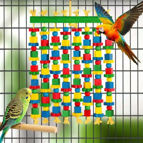 Large Parrot Toy, Natural Wood Bird Toys Bird Chewing Toys for Macaws, African Grey, Cockatoos, Amazon Parrots, Conures, Lovebirds, Budgies - size: Large