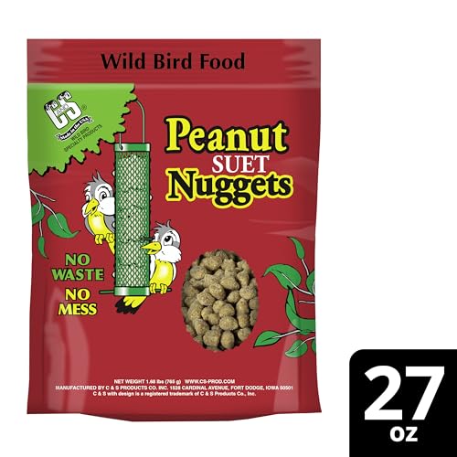 C&S Peanut Suet Nuggets, Outdoor Wild Bird Food for Nuthatches, Woodpeckers and Chickadees, 27 Ounces - size: 1.69 Pound (Pack of 1)