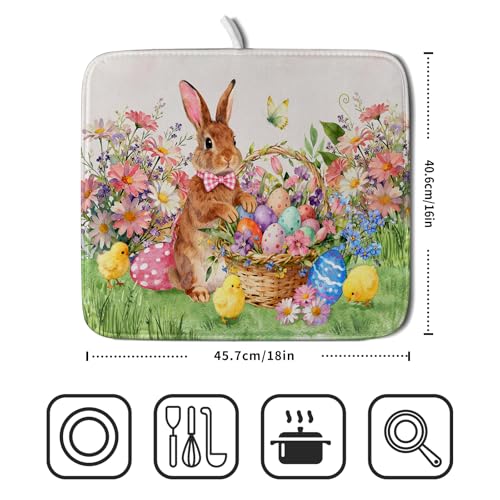 Spring Easter Dish Drying Mat for Kitchen Counter Colorful Egg Holiday Decoration Cloth Dish Mats Small - color: Colorful Easter Bunny, size: 18" x 16"