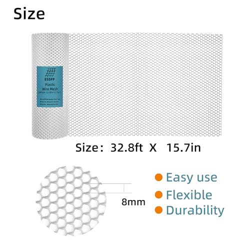 Pet & Garden Safeguard - 15.7IN x 32.8FT Roll - White Plastic Netting, Multi-Use Decorative Fencing for Poultry, Dogs, Rabbits,Chicken and Snake Barrier - color: White-32.8FT×15.7IN