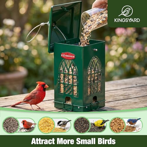 Kingsyard 5 Lbs Squirrel Proof Bird Feeders with Weight-Activated Perches | Large Metal Bird Feeder House for Outdoors, Weatherproof, Great for Small Wildbirds Cardinal Finch Bluebird, Green - color: Green