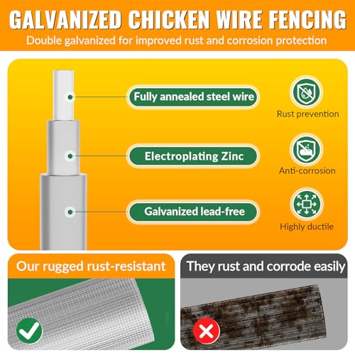 Hardware Cloth 1/2 inch 48 x 100 ft Galvanized Chicken Wire Fencing 19 Gauge Heavy Duty Hot Dip Galvanized Wire Fence Roll for Chicken Poultry Coop, Animal, Fencing,Garden Protection - color: Silver, size: 48 x 100 1/2 inch