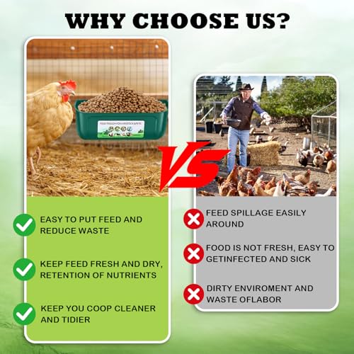3 Pack Chicken Feeder, Duck Feeder Supplies, Hanging Fence Feed Trough with Clips for Goat, Sheeple, Piglet, Gooses, Turkeys, Dog Livestock Poultry, 8 Quarts in Total, Feed Scoop Included, Green - color: Green 3pcs