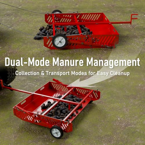 Efficraft Replaces Manure Fork 2-in-1 Manure Scoop & Tow Behind Trailer, Yard Sweeper for Horse Manure - Heavy Duty Drag Manure Collector, | 2-in-1 manure scoop and tow-behind trailer with tow-ball and drawbar pin connections for paddock and yard cleanup.