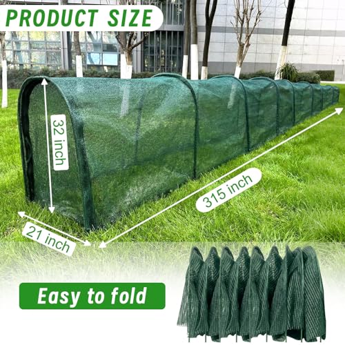 Chicken Runs for Yard,79" & 157" Extra Long Foldable Chicken Tunnels for Outside,All-in-One Kit with Sun Protection Net, Removable Door, Frame & Tools (Green, 315 * 21 * 32 inches) - size: 315*21*32 inches