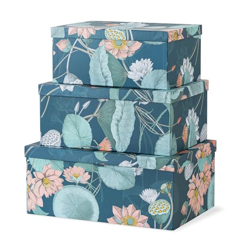 Soul & Lane - Enchanted Garden Decorative Storage Boxes with Lids, Set of 3 | Large Nesting Paperboard Storage Boxes for Keepsakes and Photos, Bold Dark Floral Containers for Home Decor - color: Enchanted Garden