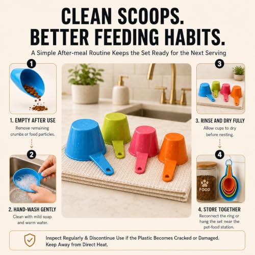 SunGrow Cat Food Measuring Cup Set, 4-Piece Pet Food Scoops for Dogs & Cats
