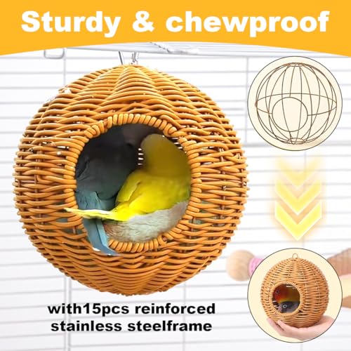Suspended Bird Nest, Chew-Resistant Steel Frame, Breathable and Washable Small Bird Bed for Cage, Warm Nest for Canary, Lovebird, Budgie, Finch (Brown)