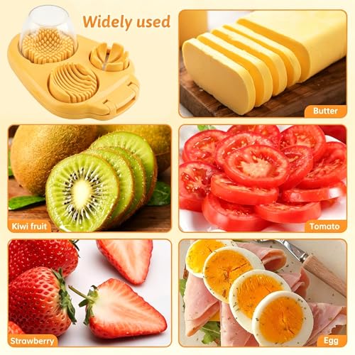 3 in 1 Boiled Egg Slicer, 3 Slice Modes Chopper Cutter with Brush, Manual Egg Slicer Steel Wire Dicer for Hard Boiled Eggs, Kitchen Gadget for Soft Fruit Butter, Labor Saving (Yellow) - color: Yellow