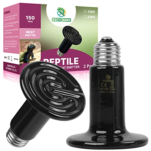 150W Ceramic Heat Emitter (2 Pack), Reptile Heat Lamp Bulbs, Ceramic Heater for Amphibian, Pet Brooder Coop, Chicken, Dog, Cat - size: 150*2