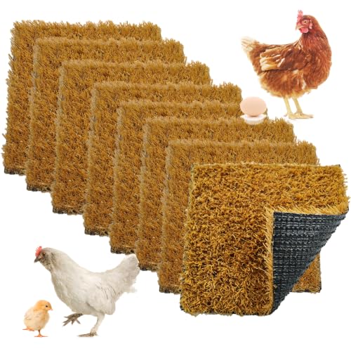 8 Pack Reusable Chicken Coop Nesting Pads,Washable Nesting Box Pads Soft Cuttable Artificial Grass Mat 11.8x11.8 in Hen Coop Bedding Liner Chicken Cage Accessories (Yellow) - color: Yellow