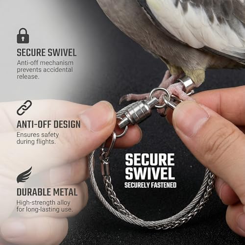 Alipis Parrot Foot Chain Ankle Ring 21.65 Inch Thin Stainless Steel Bird Anklet for Cockatiels Peonies Lovebirds Anti-Off Durable Pet Harness