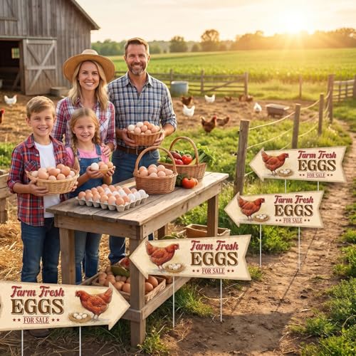 Rngmsi 4PCS Farm Fresh Eggs for Sale Sign, Fresh Eggs Double Sided Sign with 8 Stakes, Waterproof Corrugated Plastic Mark for Yard Business Indoor Outdoor Supplies Home Decor 16 X 6 Inch - color: Eggs Fresh