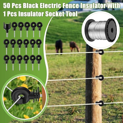 Electric Fence Charger Set 2 Mile 110VAC 0.15 Joule Electric Plug in Fence to Contain Chickens Pet Poultry 50 Black Insulator and 1 Socket Tool 250ft Aluminum Wire for Garden Pond Protection - style: 0.15 Joule