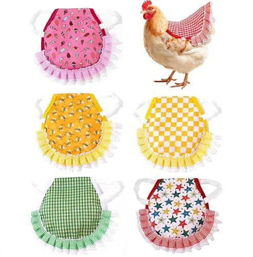 Chicken Saddles for Hens Waterproof Printed Chicken Aprons with Elastic Straps Feather Protective Vest Jackets Clothes for Poultry Back Feather Protection, 6 Pcs, 23x23cm/9x9in, Mixed Colors Random