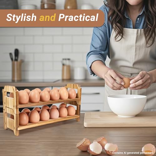 Yuoyar Wooden Fresh Egg Holder Countertop Stackable egg storage
