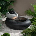 13.39" H Outdoor Water Fountain Made with Eco-Friendly Recyclable Materials, Polyethylene Rock Waterfall Outdoor Fountain, Garden Decor with LED Light & Pump for Patio, Backyard (13.39") - size: 13.39"