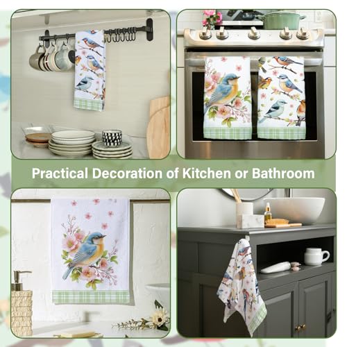 Bird Kitchen Towels, Floral Spring Kitchen Bathroom Dish Towels, 2-Pack, 18x26 Inch, Multicolor, Polyester - color: Floral Bird-2