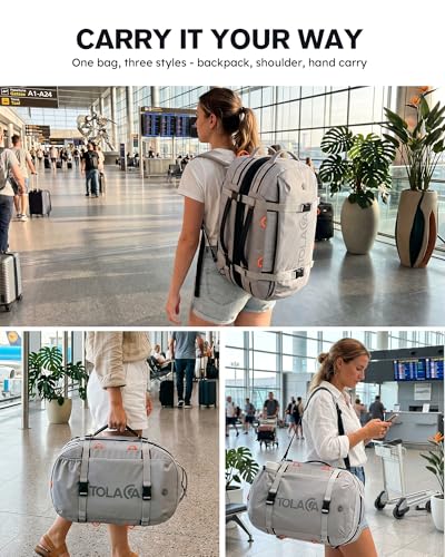 Tolaccea Travel Backpack 40-50L, 16" Laptop Carry On Duffle for Travel Work | 40-50L Expandable, TSA Approved 180° Open, 3L Wet-Dry Pocket, RPET Fabric, 3-in-1 Convertible Carrying, Detachable Waist Belt - color: Light Gray