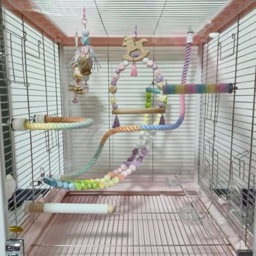 3pcs Nopikku Gradient Bendable Bird Rope Perches Climbing Rope Toys Fun Bird Cage Accessories for Parakeet Lovebirds Cockatiels Budgies Play (2 Long + 1 Short) - size: 3pcs