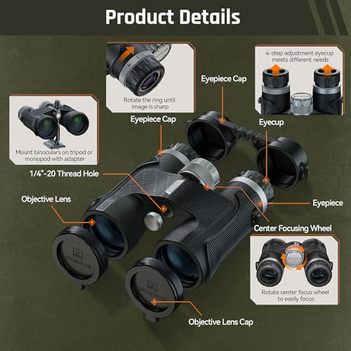 Beyond 10x42 Binoculars with ED Glass, HD Optical System, Waterproof, Fogproof, Tripod Adaptable, Rubber Armor for Outdoor, Bird Watching