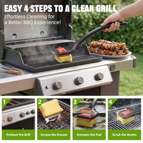 NEWKITCHEN Grill Brush Bristle Free, BBQ Grill Brush for Outdoor Grill, Extended Handle, Replaceable Cleaning Head with Scraper