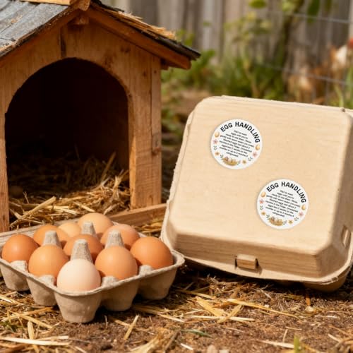320 Pcs Farm Fresh Eggs Carton Labels, 2 Inch Round Eggs Handling Stickers Self-Adhesive Egg Packaging Stickers for Chicken Egg Box Container Farm Supplies - color: Egg Handling Label
