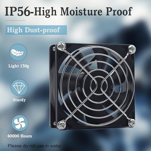 80mm IP56 Moisture-Proof Fan 2 Pack 12V DC RV Refrigerator Cooling Fans 3500RPM High Airflow Brushless DIY Fridge Fans Replacement(2 Wire 3 Pin)
