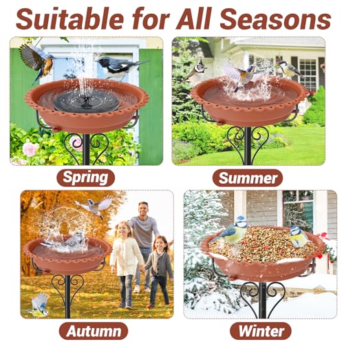 Bird Bath for Outside,12" Plastic Removable Bowl,Brown | Heavy Duty Metal 5 Prongs Base,Easy CLean,Weather-Resistant,Rust-Proof,40" Freestanding Birdbath for Garden Patio Yard Lawn - color: Brown-Freestanding