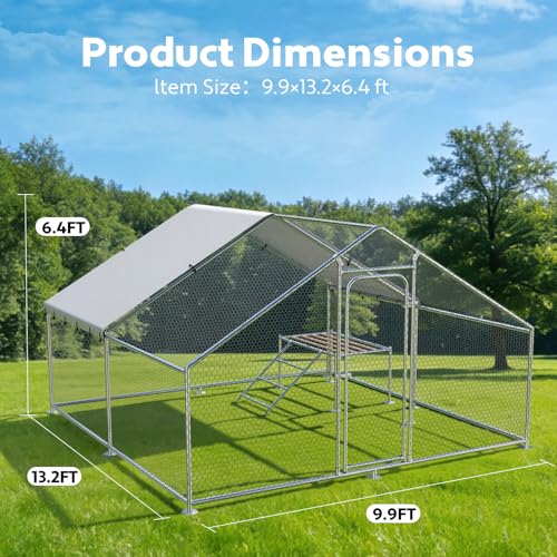 Large Chicken Run 13.1 x 9.8 x 6.4 FT Chicken Coop with Cover | Reinforced frame, Walk-in Chicken Coop, Roosting Perch, Waterproof Cover, Side Hardware Cloth, Backyard & Farm Use - size: 157.5"L x 118.0"W x 78.0"H