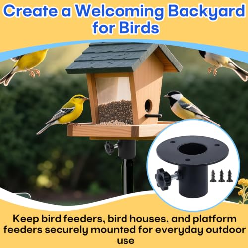 1202 Bird Feeder Pole Mounting Flange for Standard 1" Poles with Hardware | 3" Disc, Strong Steel Construction, for Tray Feeders, Bird Houses & Platform Feeders, Outdoor Use, Durable Steel with Coated